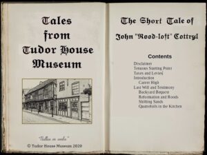 Open Tales from Tudor House book, contents page