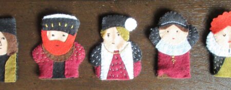 The 5 Tudor monarch finger puppets from the Tudor House Museum children's dressing-up box