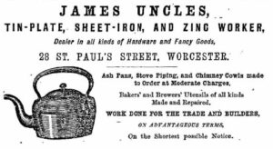 James Uncles, tinsmith, advert 1878