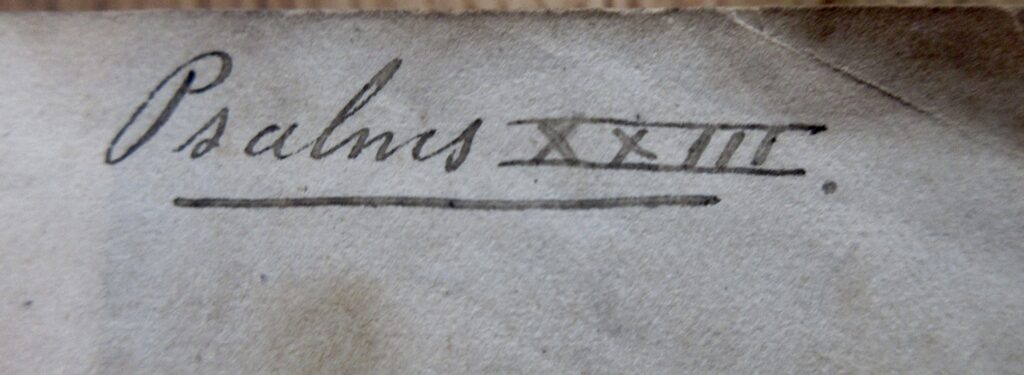 Richard Cadbury's bible showing Psalm XXIII written on the first page